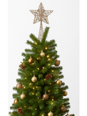 Dodomar 24 cm Tel Simli Şampanya Uzun Yaylı Yılbaşı Ağaç Tepelik – Dekoratif Tepe Süsü