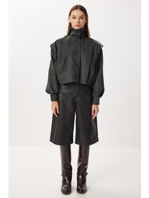 Happiness İstanbul Piliseli Kısa Süet Ceket LFN0136 Haki