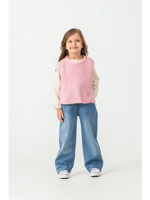 Harika Kids Kız Çocuk Triko Yelek-Gömlek-Kot Pantolon 3'lü Takım