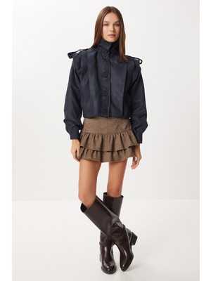 Happiness İstanbul Piliseli Kısa Süet Ceket LFN0136 Lacivert