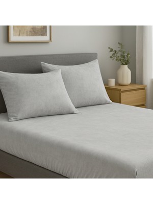 Vionetta Açık Gri Lastikli Çarşaf  Yastık Kılıflı