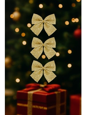 Dodomar 12 cm Altın Pullu Simli Fiyonk – 3'lü Yılbaşı Ağaç ve Dekor Süsleme Seti