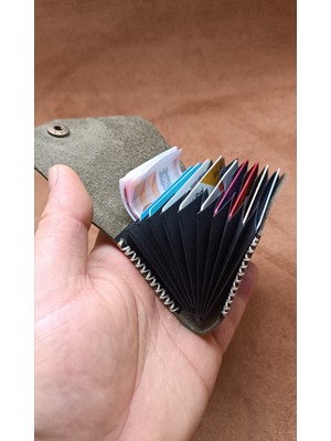 Cg Deri Hakiki Deri Unisex Akordiyon 10 Bölmeli Minimal Tasarım Kartlık