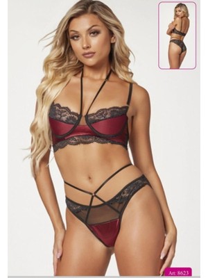 New Dreams Bordo Dantel Detaylı Saten Iç Çamaşır TAKIMI-8623