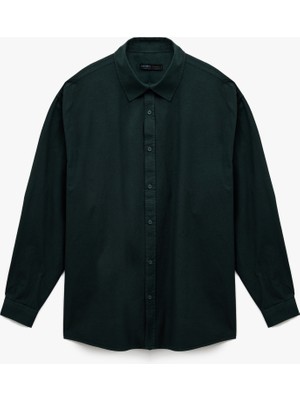 Koton Klasik Yaka Pamuklu Düğmeli Oversize Uzun Kollu Gömlek