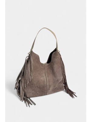 %100 Hakiki Süet Deri Organizer Çanta Detaylı Kadın El ve Omuz Çantası