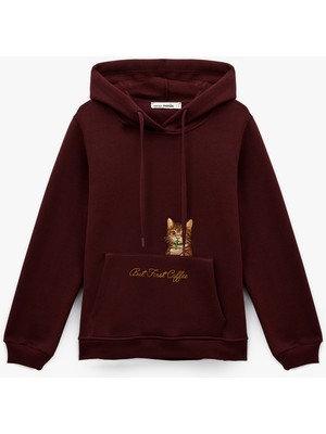 Koton Şardonlu Kanguru Cepli Kapüşonlu Kedi Işlemeli Sweatshirt