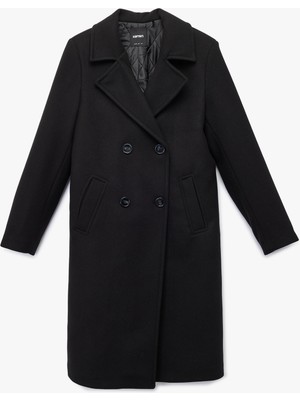 Koton Uzun Kollu Düğmeli Kruvaze Kaşe Kaban