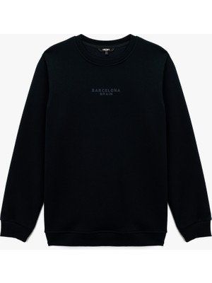 Koton Regular Fit Basic Şardonlu Bisiklet Yaka Baskılı Sweatshirt