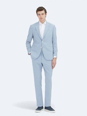 Kip Mavi Düz Slim Fit Takım Elbise
