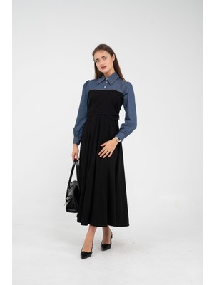 Sasilva Denim Detaylı Uzun Elbise K1721