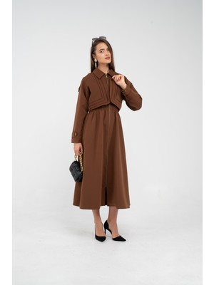 SASILVA Fermuarlı Tasarım Detaylı Bel Lastikli Midi Kadın Elbise 1728