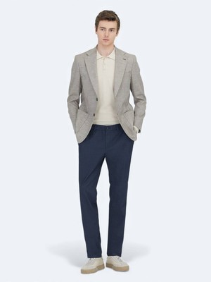 Kip Koyu Kahve Desenli Modern Fit Yün Karışımlı Ceket