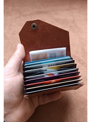 Cg Deri Hakiki Deri Unisex Akordiyon 10 Bölmeli Minimal Tasarım Kartlık