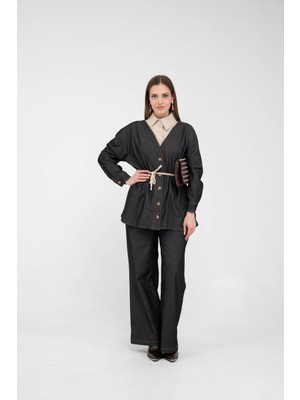 Sasilva Dikiş Detaylı Kuşaklı Kadın Takım 9002