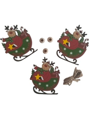 Dodomar Yılbaşı Ağaç Süsü Ahşap Mdf 3lü Paket