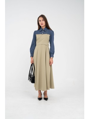 Sasilva Denim Detaylı Uzun Elbise K1721