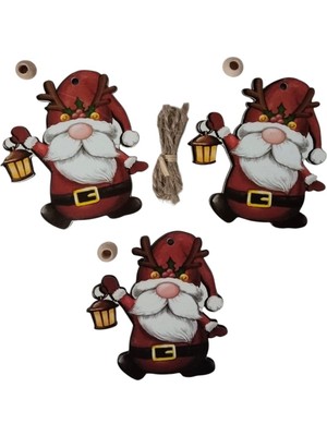 Dodomar Yılbaşı Ağaç Süsü Cüce Noel Baba Ahşap Mdf 3lü Paket