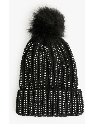 Koton Suni Peluş Detaylı Taşlı Triko Bere