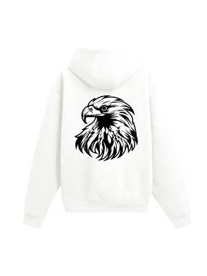 Colermi Kartal Başlı Sırt Baskılı Unisex Kapüşonlu Sweatshirt Hoodie