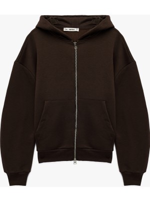 Koton Şardonlu Kapşonlu Uzun Kollu Fermuarlı Sweatshirt