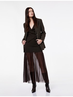 Koton x Şahika Ercümen - Slim Fit Tül Detaylı Midi Etek