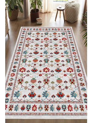 Pelura Halı Dijital Baskılı Renkli Kilim Desenli Kaymaz Taban Yıkanabilir Halı