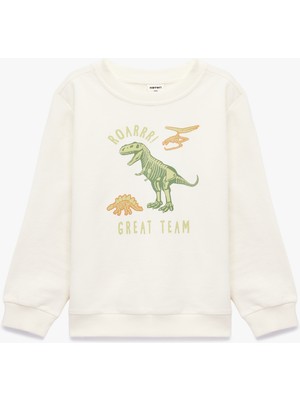 Koton Pamuklu Uzun Kollu Bisiklet Yaka Dinozor Baskılı Sweatshirt