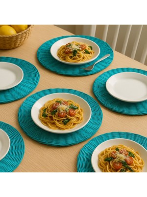 Mylamp Çarkıfelek Petrol Yeşili Rattan Duvar Dekoru & Supla 6'lı 35 cm