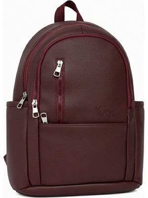 Yuga Suni Deri Dört Gözlü Sırt Çantası Bordo