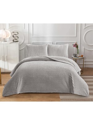 Goblette Home Petek Serisi Çift Kişilik Welsoft Yumuşak Pelüş Battaniye & Yatak Örtüsü Seti | 3D Waffle Desenli (4 Renk)