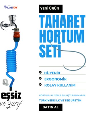 Plasyay Spiral Wc Taharet Hortumu Kelepçe Rekorlu ve Duvara Sabitlemeli 120 Cm Mavi
