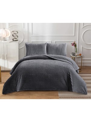 Goblette Home Petek Serisi Çift Kişilik Welsoft Yumuşak Pelüş Battaniye & Yatak Örtüsü Seti | 3D Waffle Desenli (4 Renk)