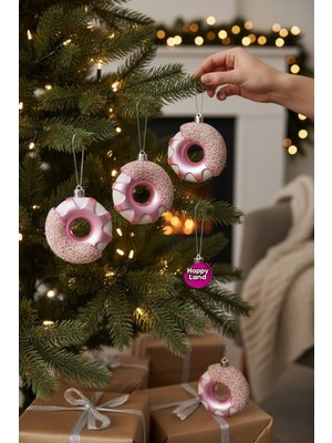 Pembe Yılbaşı Çam Ağacı Süsü, 8 Cm, 3'lü, Parlak ve Parıltılı Set