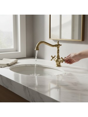 Antik Gold Klasik Lavabo Bataryası Country Tasarım Eskitme Gold Rustik Lavabo Armatür