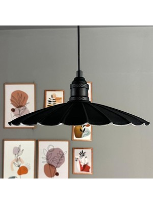 Bamyum Risso Siyah Metal Büyük Avize Siyah Lale Başlık Tekli Rustik Cafe Mutfak Modern Sarkıt Aydınlatma