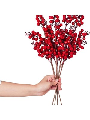 4 Adet 60 cm Kırmızı Yılbaşı Kokina Berry Sapları Noel Dekorasyon Dalları