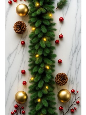 Yılbaşı 160 cm Uzun Çam Garland Işıklı Set, Yeşil Renkli, Şık Dekorasyon Parçası