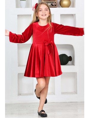Modanino Kız Çocuk Kadife Elbise-Içi Tüllü ve Fiyonk Süslemeli 7-12 Yaş 12427
