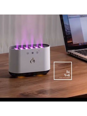 İki Yedi Konsept 6 Gözlü Alev Efektli Aromaterapi Difüzör Buhar Makinesi Gece Lambası LED Işıklı Oda Nemlendirici