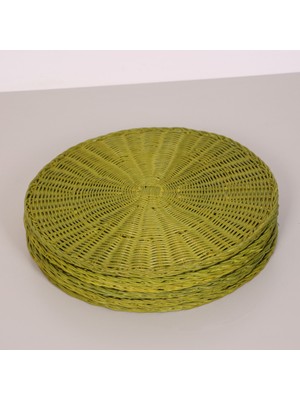 Mylamp Çarkıfelek Yeşil Renk Rattan Duvar Dekoru & Supla 6'lı Set 35 cm