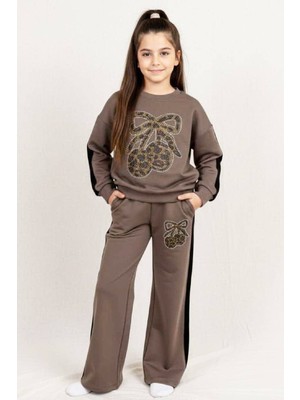 Modanino Kız Çocuk Taş Işlemeli Kiraz ve Fiyonk Desenli-2 Iplik-Alt-Üst Takım-5-12 Yaş 12445