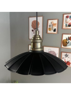 Bamyum Risso Siyah Metal Avize Tekli Lale Başlık Mutfak Modern Dekoratif Sarkıt Aydınlatma