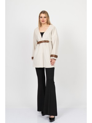 MissVina Elitesoft Deri Detaylı Kaşe Kaban Hırka – 2634