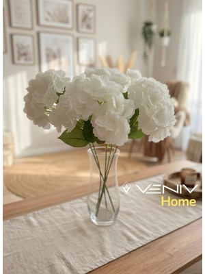 Veniv Home 5 Dallı Beyaz Ortanca-46 cm Gerçek Görünümlü Büyük Boy Yapay Çiçek
