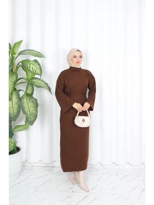 Ispanyol Fitilli Kemerli Triko Elbise