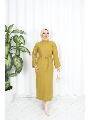 Ispanyol Fitilli Kemerli Triko Elbise