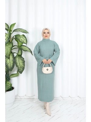 Ispanyol Fitilli Kemerli Triko Elbise