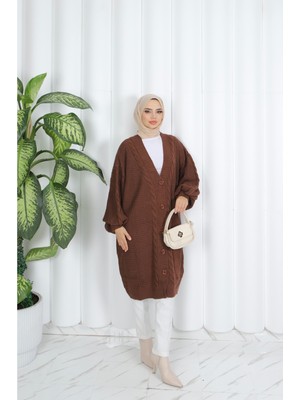 Nisum Şaç Örgülü Balon Kol Hırka