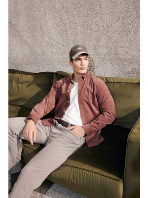 DeFacto Regular Fit Polo Yaka Fitilli Kadife Uzun Kollu Gömlek E9024AX25WN